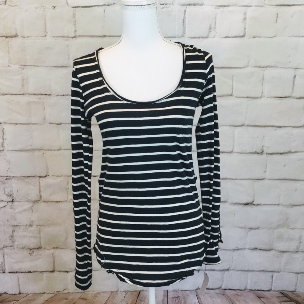 A.B.S. Allen Schwartz Striped Lace Trim Top